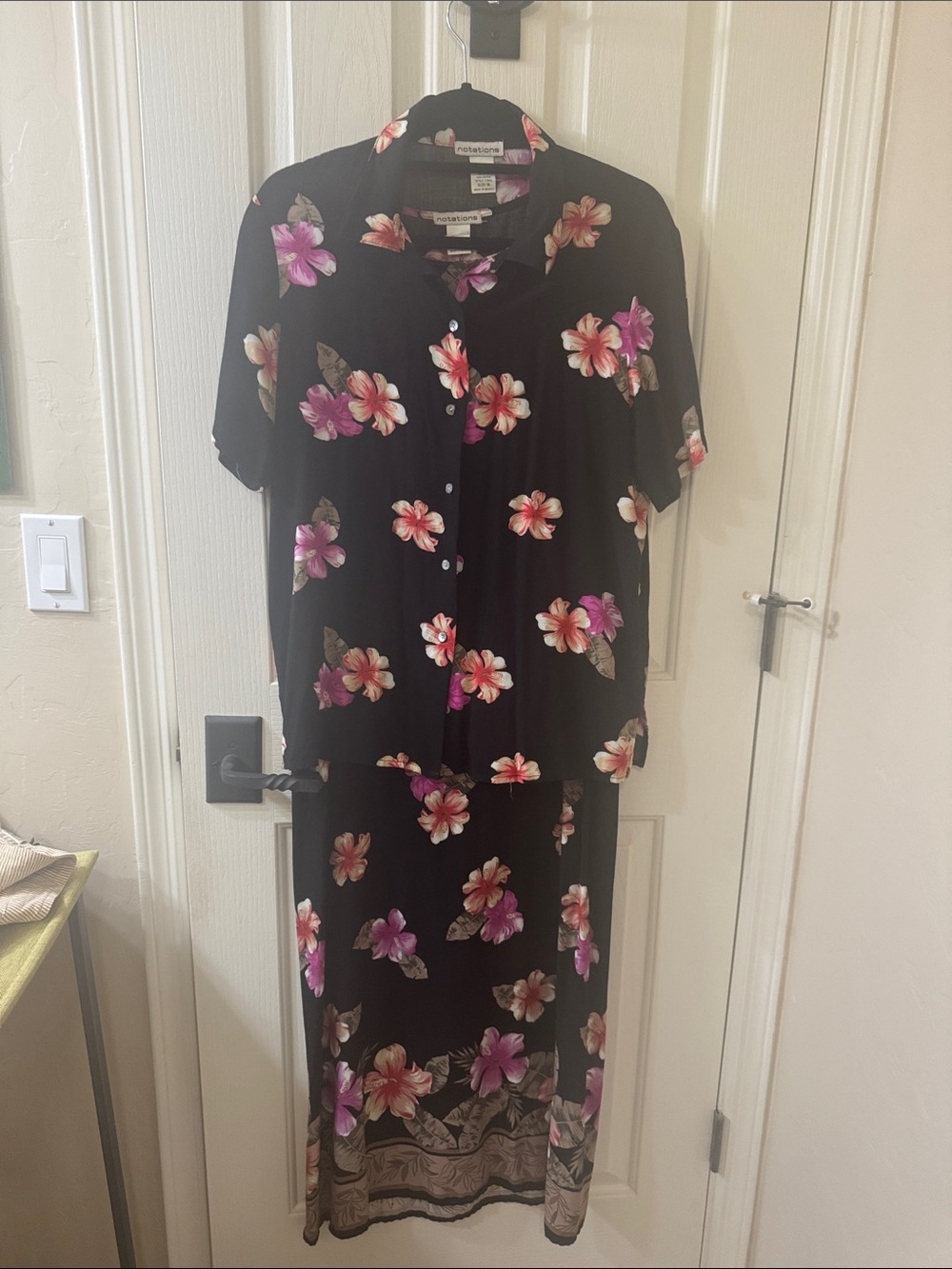 Roaman's Black Maxi Dress with Pink and Cream Floral Print and Matching Jacket - Picture 5 of 5